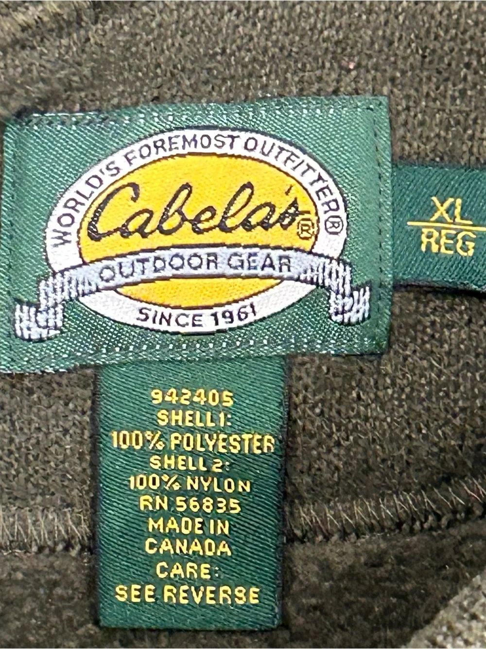 Cabelas Men’s Pullover Green Polartec Fleece Hunting Sweater Quilted Patch XL